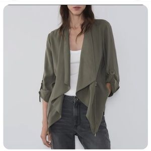 Zara Women's Olive Green Waterfall Front Jacket Blazer